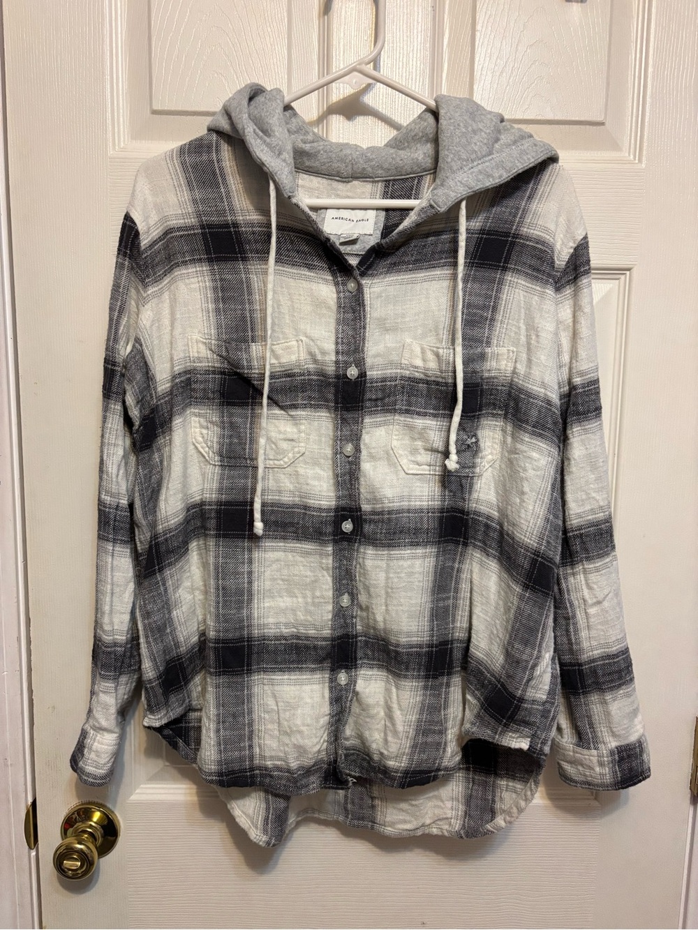 Women’s American Eagle Distressed Hooded Flannel Shirt - Small